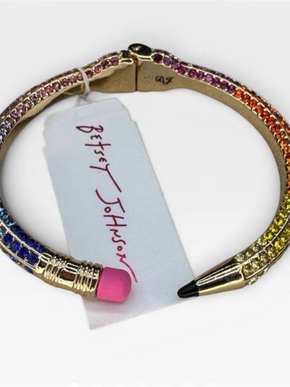 Betsey Johnson Gold Pencil Cuff Bracelet with Rainbow Crystals
